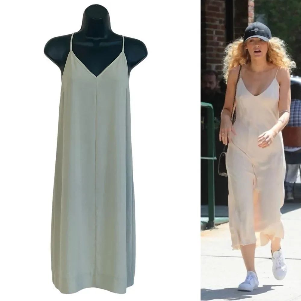 By Malene Birger Sage Celadon Green Minimalist Silk Crepe Slip Dress Sz 32/US 2